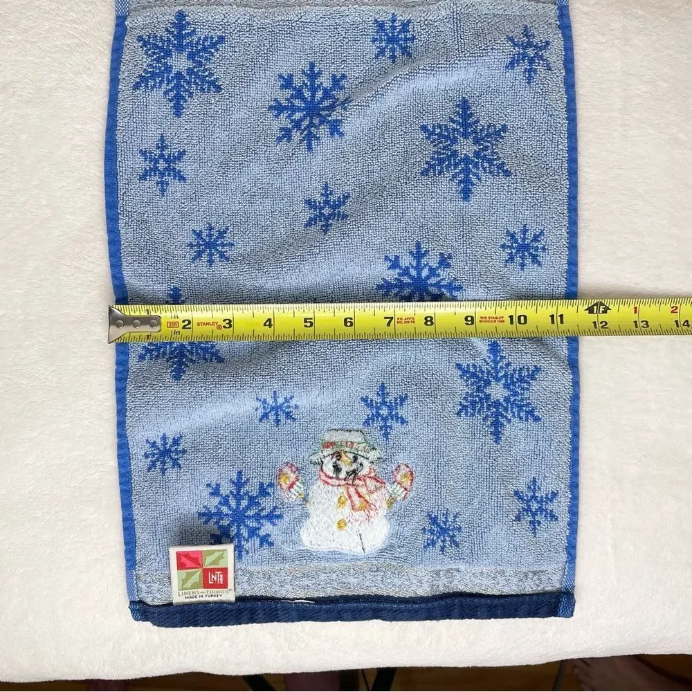 Linens N Things Hand Towels Set of 2 Snowman Holiday Christmas Blue White Red